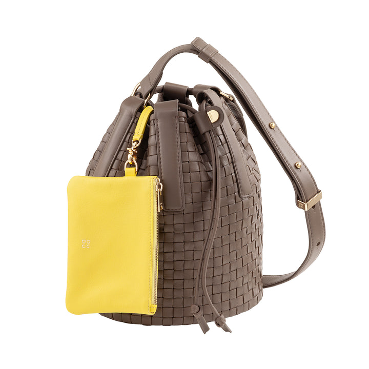 DUDU Large Bucket Bag til kvinder i vævet læder - Elegant Crossbody skuldertaske med justerbar skulderrem, snøre og indvendig clutch - Casual Chic Artisan Style til arbejde Fritid