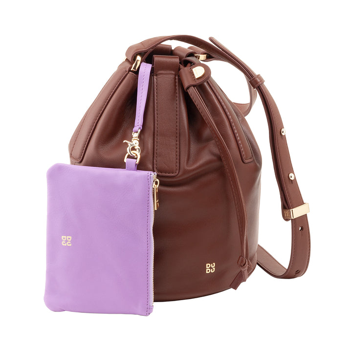 DUDU Bag with large leather women's bucket with adjustable shoulder strap and coulisse closure - Elegant, spacious and practical bag for everyday use and special occasions