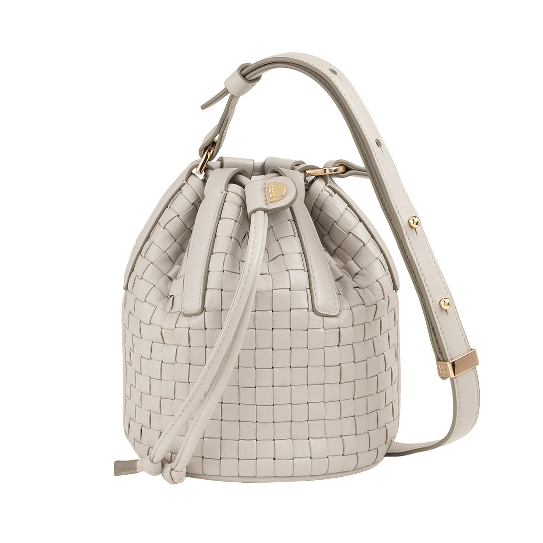 DUDU Beuteltasche aus gewebtem Leder – kleine Damenhandtasche mit verstellbarem Schultergurt, Kordelzug und interner Clutch, elegant und handwerklich