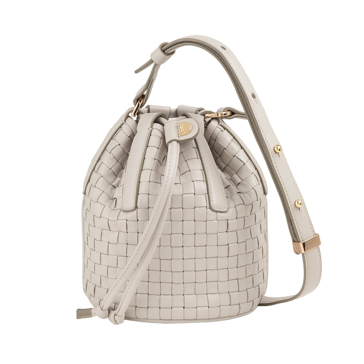 DUDU Beuteltasche aus gewebtem Leder – kleine Damenhandtasche mit verstellbarem Schultergurt, Kordelzug und interner Clutch, elegant und handwerklich