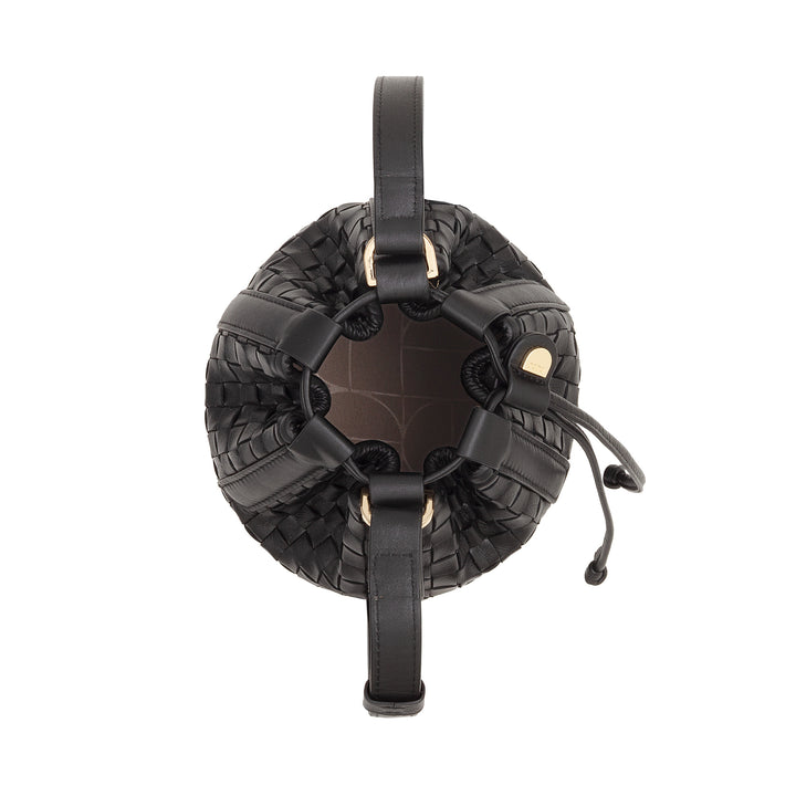DUDU Bucket Bag i vævet læder - lille håndtaske til kvinder med justerbar skulderrem, snøre og indvendig clutch, elegant og håndværk