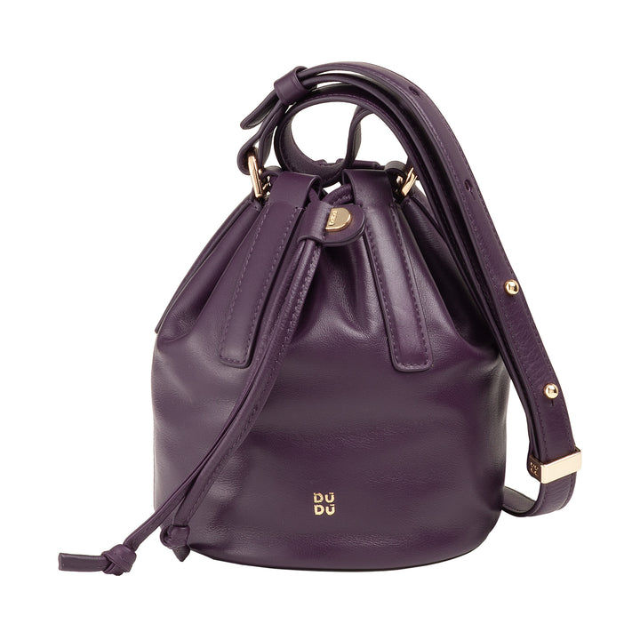 DUDU Small Bucket Bag för kvinnor i äkta läder med justerbar axelrem och dragsko - Elegant och kompakt axelväska med dragsko, perfekt för dagligt bruk
