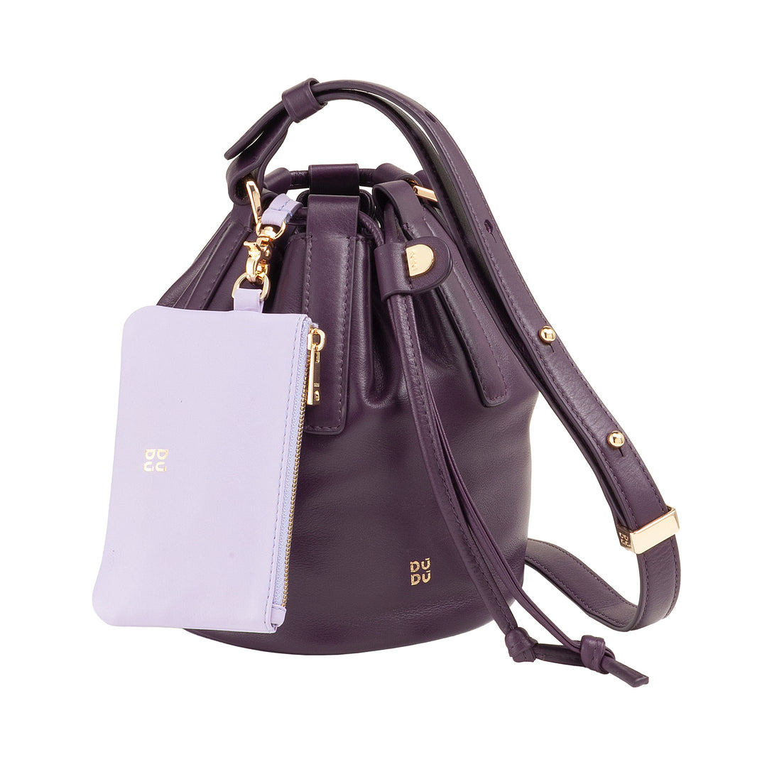 DUDU Small Bucket Bag för kvinnor i äkta läder med justerbar axelrem och dragsko - Elegant och kompakt axelväska med dragsko, perfekt för dagligt bruk