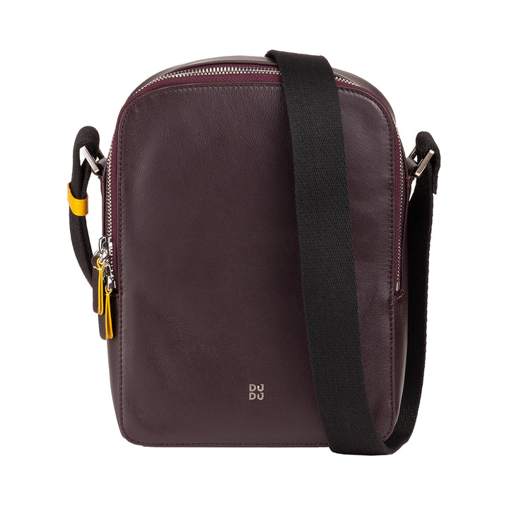 DUDU Borsello Man in real colorful leather, adjustable shoulder bag, small compact design, multi compartment and zip closure