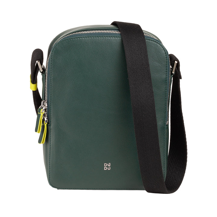 DUDU Borsello Man in real colorful leather, adjustable shoulder bag, small compact design, multi compartment and zip closure