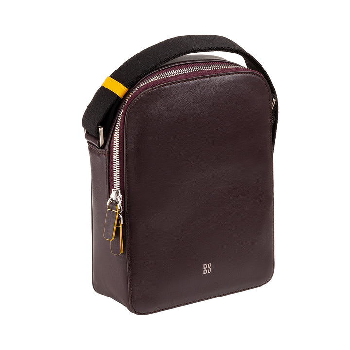 DUDU Borsello Man in real colorful leather, adjustable shoulder bag, small compact design, multi compartment and zip closure