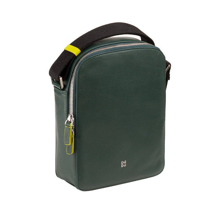 DUDU Borsello Man in real colorful leather, adjustable shoulder bag, small compact design, multi compartment and zip closure