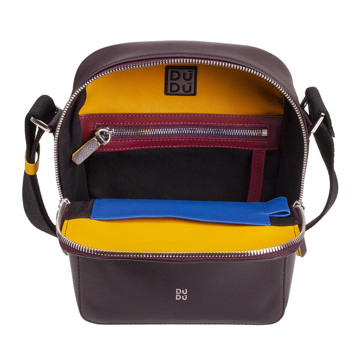 DUDU Borsello Man in real colorful leather, adjustable shoulder bag, small compact design, multi compartment and zip closure