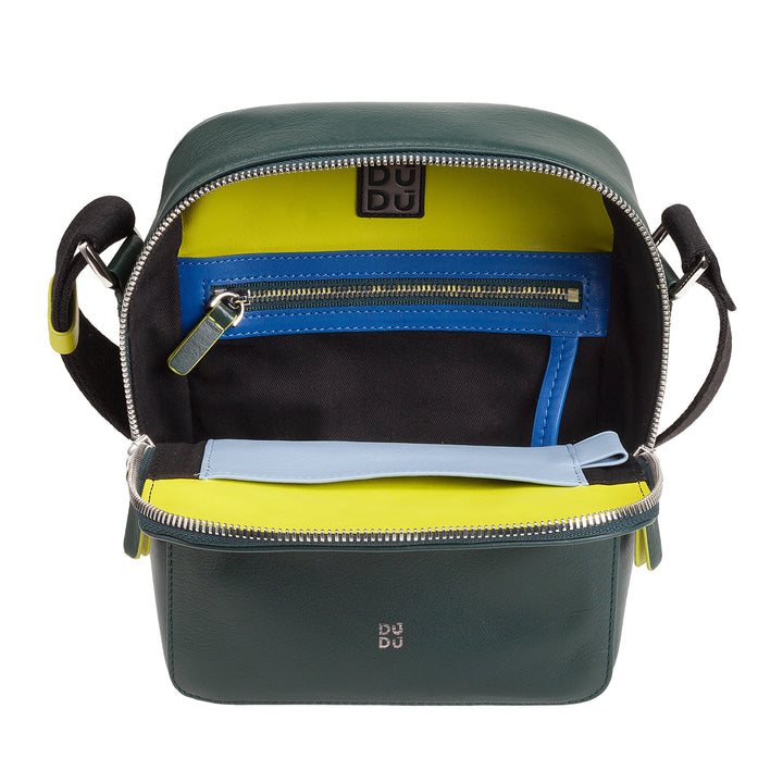 DUDU Borsello Man in real colorful leather, adjustable shoulder bag, small compact design, multi compartment and zip closure
