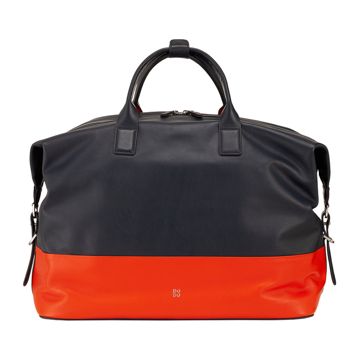DUDU Borsone Travel Boat Men's Woman In Leather, Weekend Bag with two handles, hand luggage or shoulder strap 28 liters with zipper