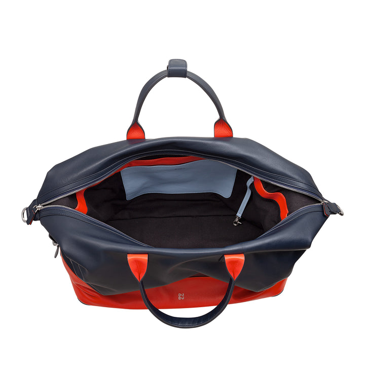 DUDU Borsone Travel Boat Men's Woman In Leather, Weekend Bag with two handles, hand luggage or shoulder strap 28 liters with zipper