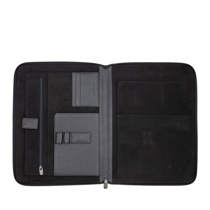 Nuvola Pelle A4 læder dokumentmappe, Work Organizer Notesblokholder, Penholder, Tabletholder med rund lynlås