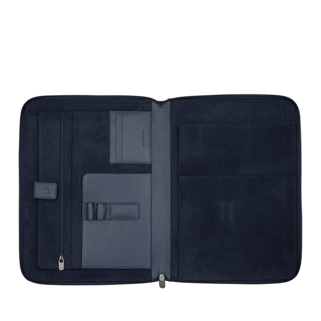 Nuvola Pelle Dokumentenmappe aus Leder im A4-Format, Arbeitsorganizer, Notizblockhalter, Stifthalter, Tablet-Halter mit rundem Reißverschluss