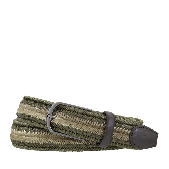 DUDU elastic belt intertwined Made in Italy of men's linen, 35 mm, with real leather details