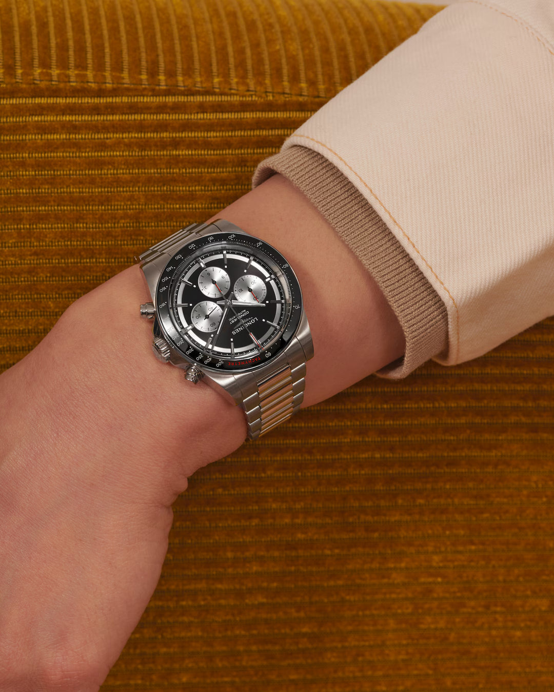 Longines Conquest Chronograph 42 mm sort automatisk stålur L3.835.4.52.6