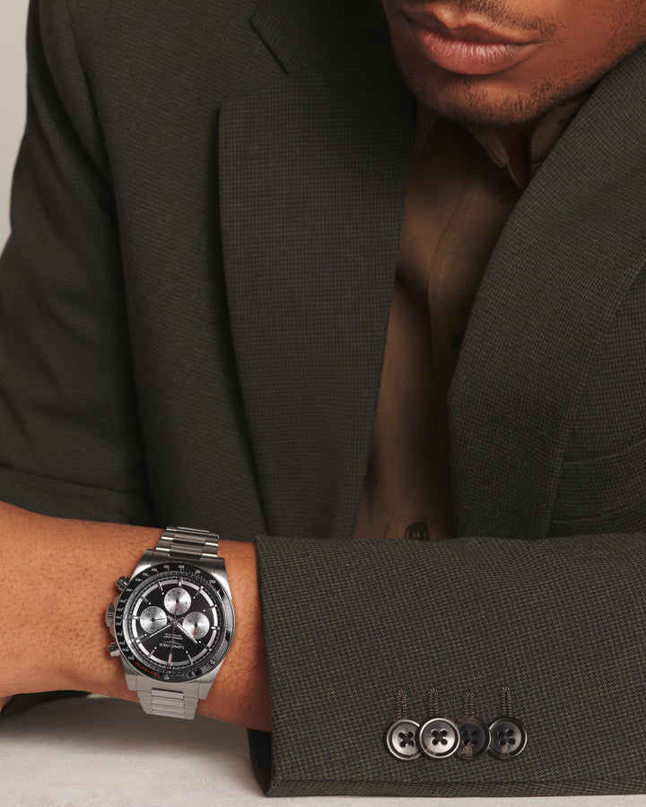 Longines Conquest Chronograph 42 mm sort automatisk stålur L3.835.4.52.6
