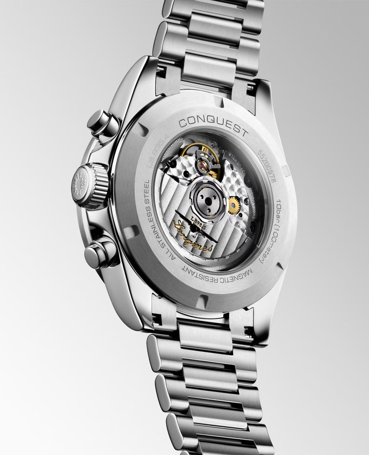 Longines Conquest Chronograph 42 mm sort automatisk stålur L3.835.4.52.6