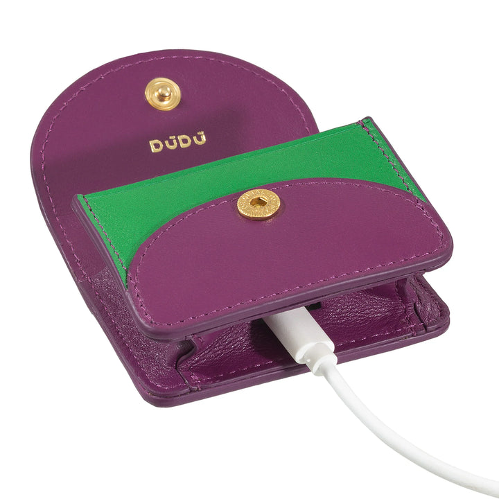 DUDU Air Pod Kopfhörer-Hülle aus echtem Leder mit Schlüsselring – Mini-Hülle mit Karabiner, elegant und kompakt