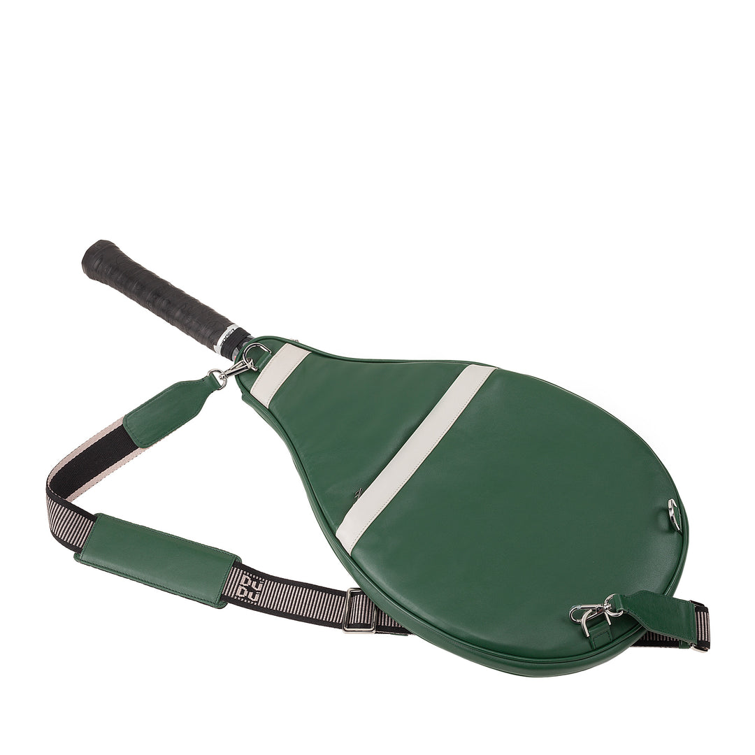 DUDU Tennisschläger-Etui aus echtem Leder, limitierte Auflage, gepolsterte Hülle mit Reißverschluss, Seitentasche und Schultergurt