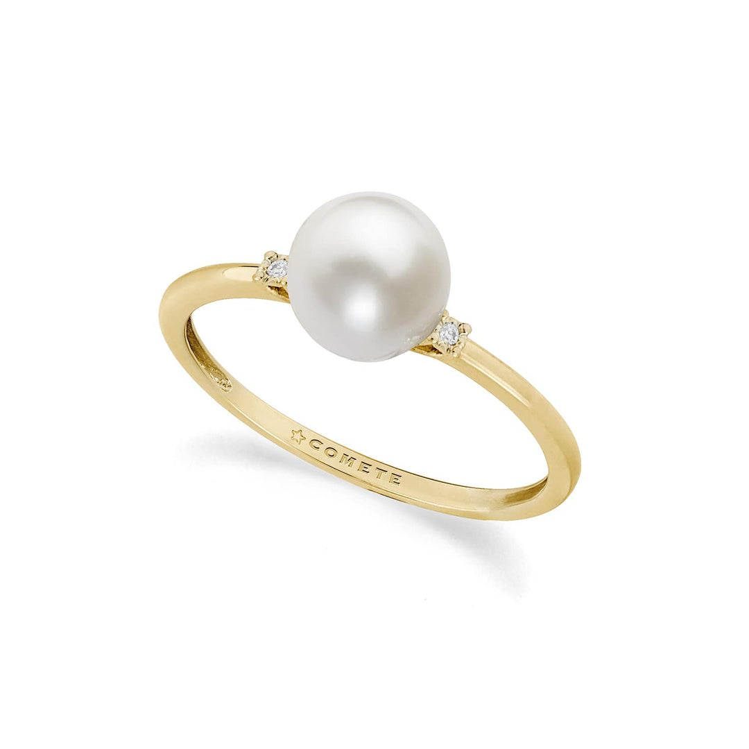 Comete Ring i 750‰ gult guld, hvide diamanter og kulturperle ANP415G