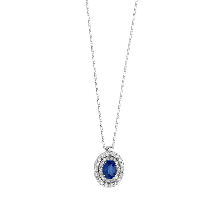 Comete halskæde i guld, diamanter og oval blå safir GLB1474