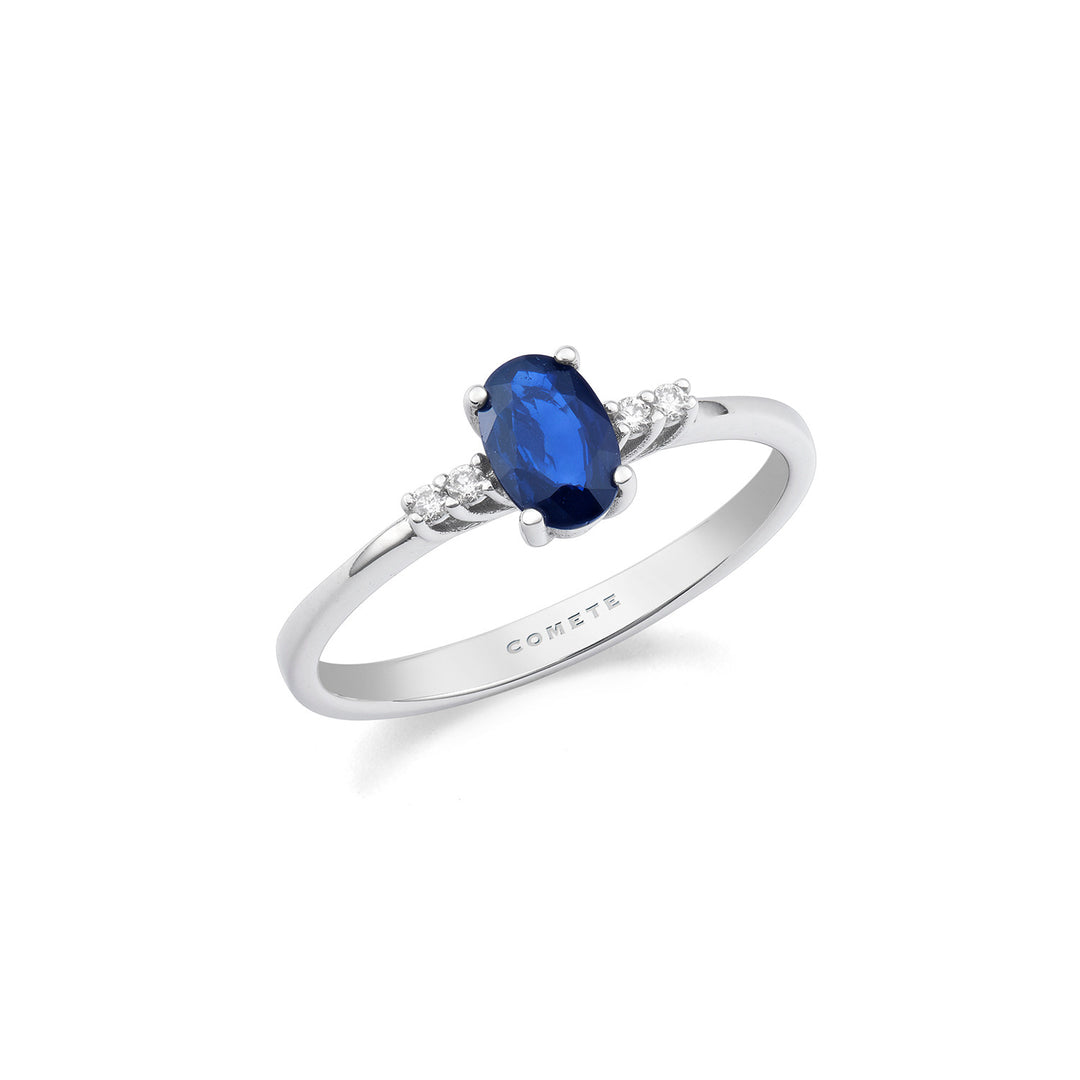 Comete Ring guld og hvide diamanter, oval blå safir ANB2686