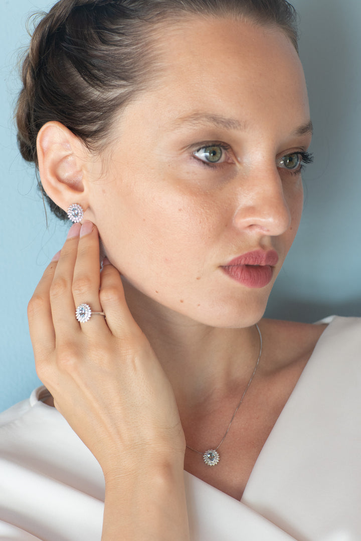 Comete øreringe i guld diamanter Aquamarine oval ORQ260