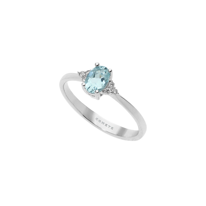 Comete guldring med diamanter og oval akvamarin ANQ291