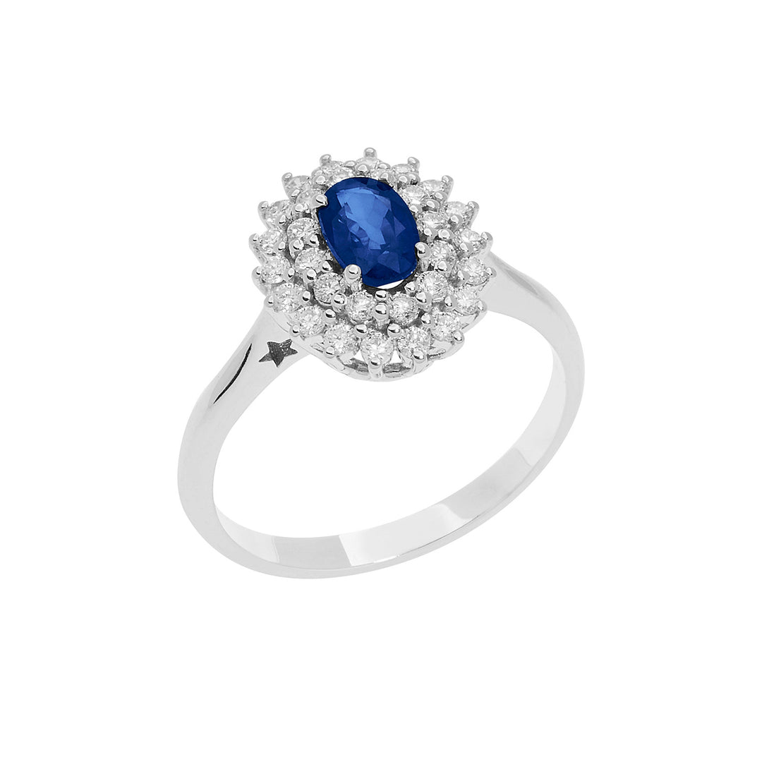Comete guldring med diamanter og oval blå safir ANB2621