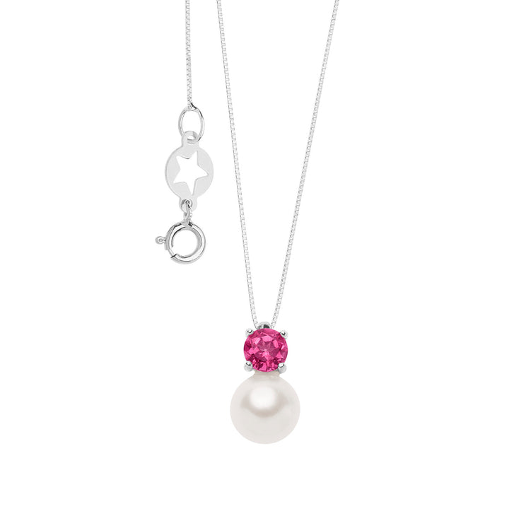 Comete rund halskæde i guld, perler og pink topaz GLP617