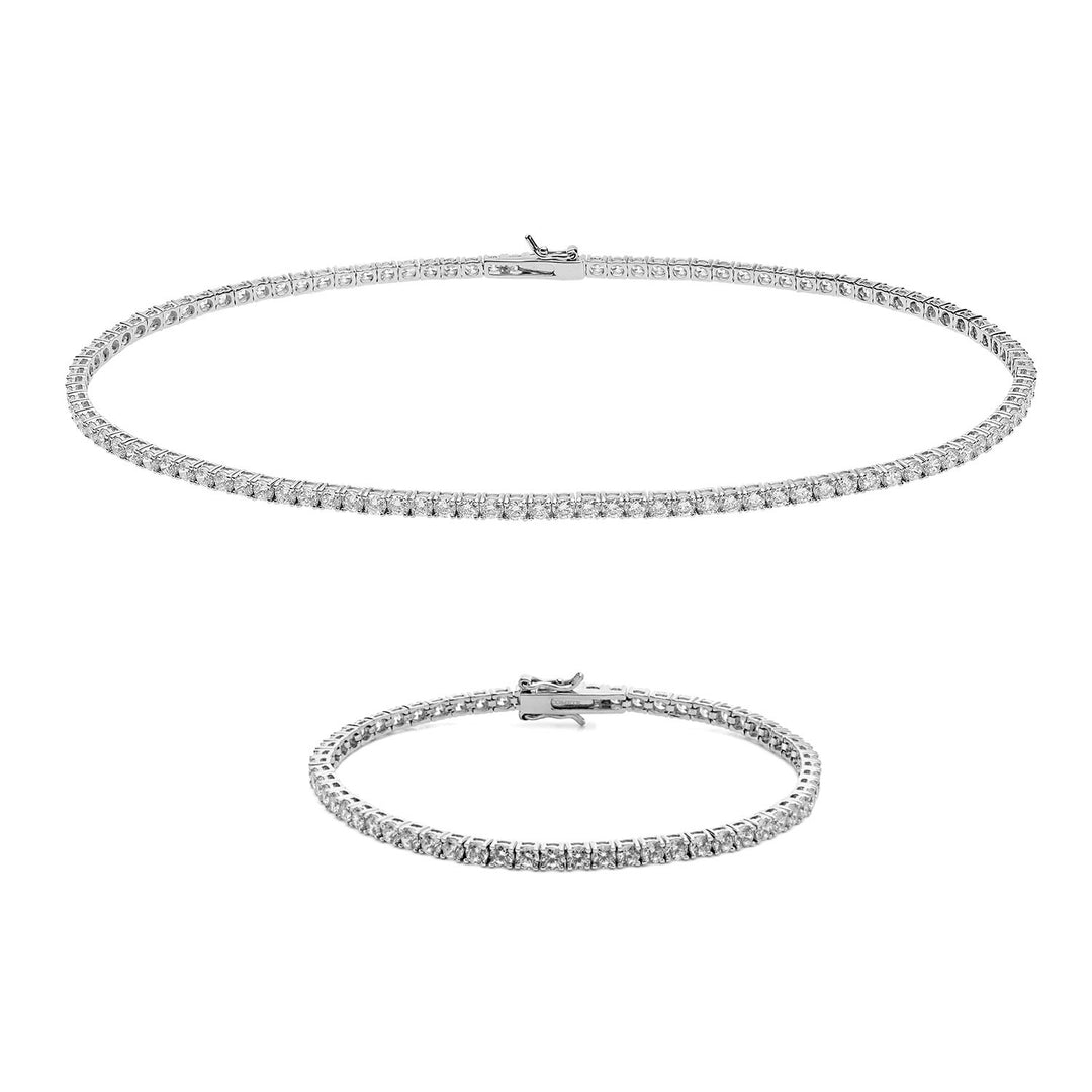 Comete Necklace and Tennis Bracelet in Silver with white zircons KIT738BM50987M20