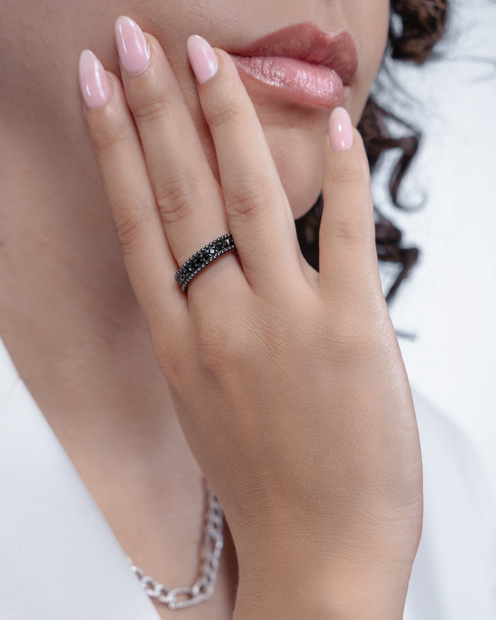 Comete Ring in 925‰ ruthenium silver with black zircons UAN133M16