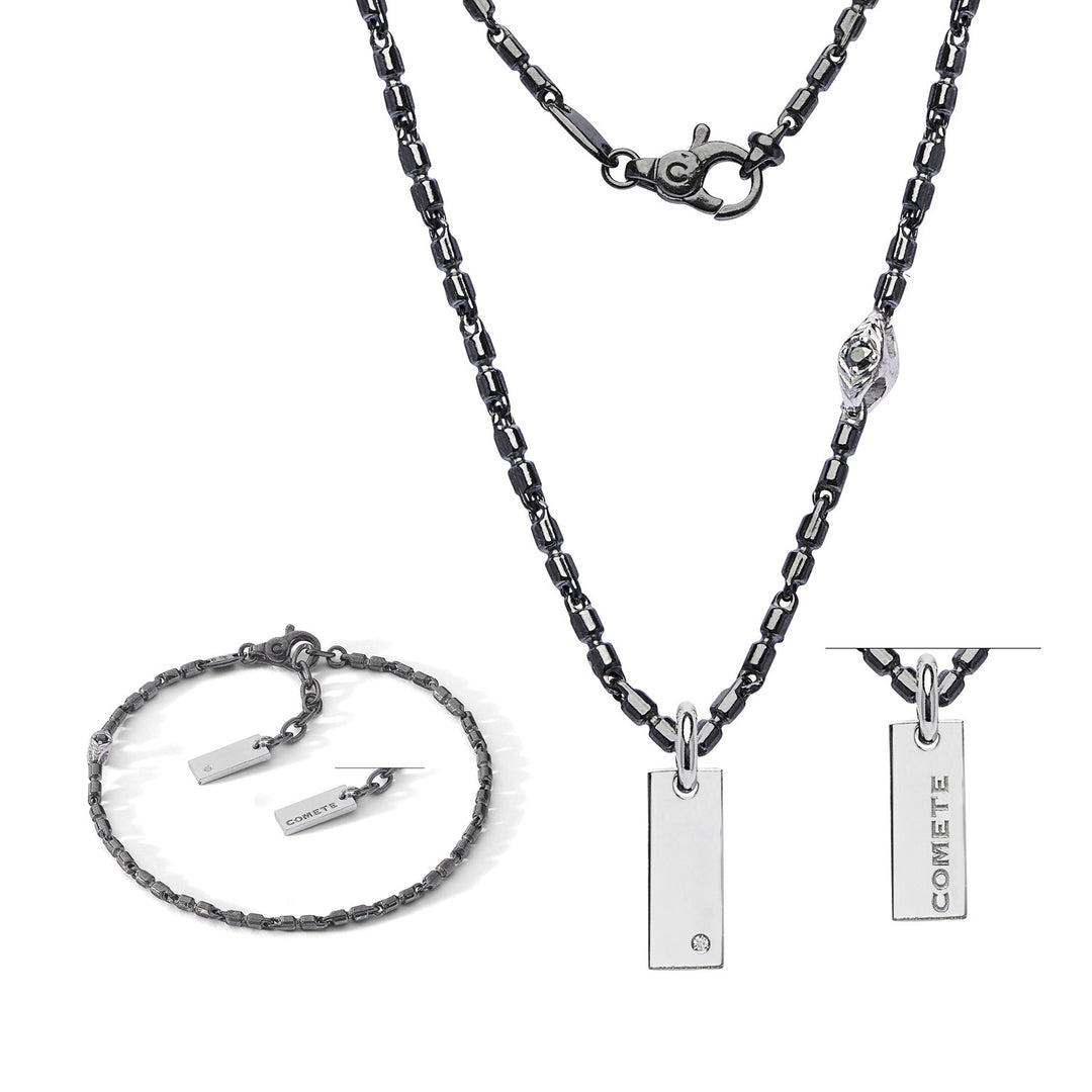 Comete Halskæde og armbånd i poleret og poleret sølv, diamant, sorte spineller KIT7531261