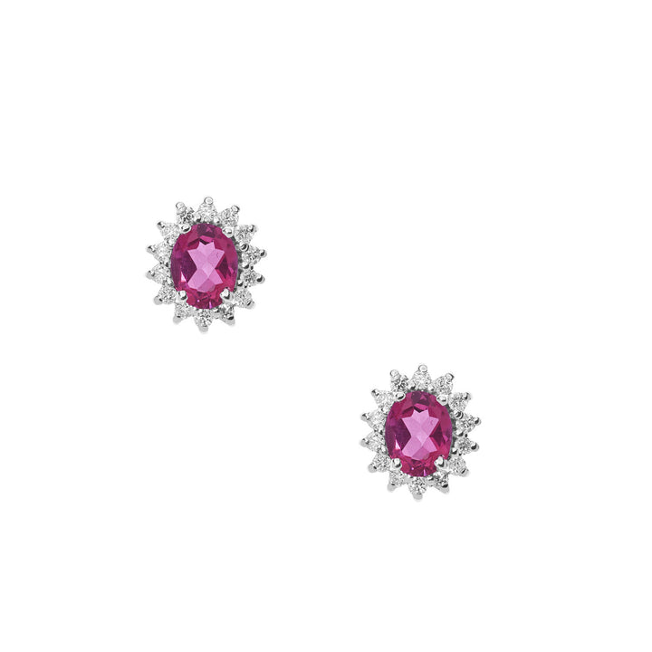 Comete ovale guldøreringe med diamanter og lyserøde topaser ORB1039