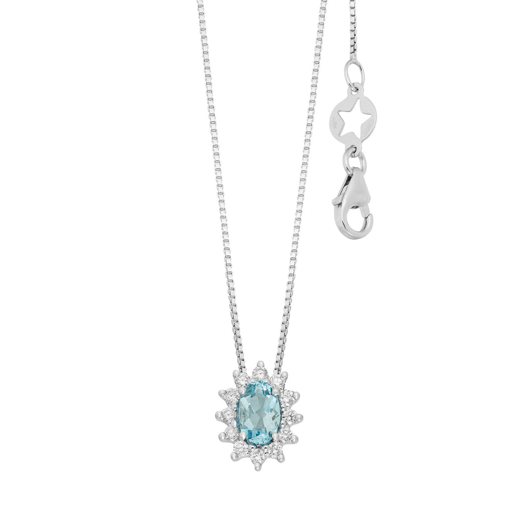 Comete Halsband i vitt guld med diamanter och oval akvamarin GLQ321