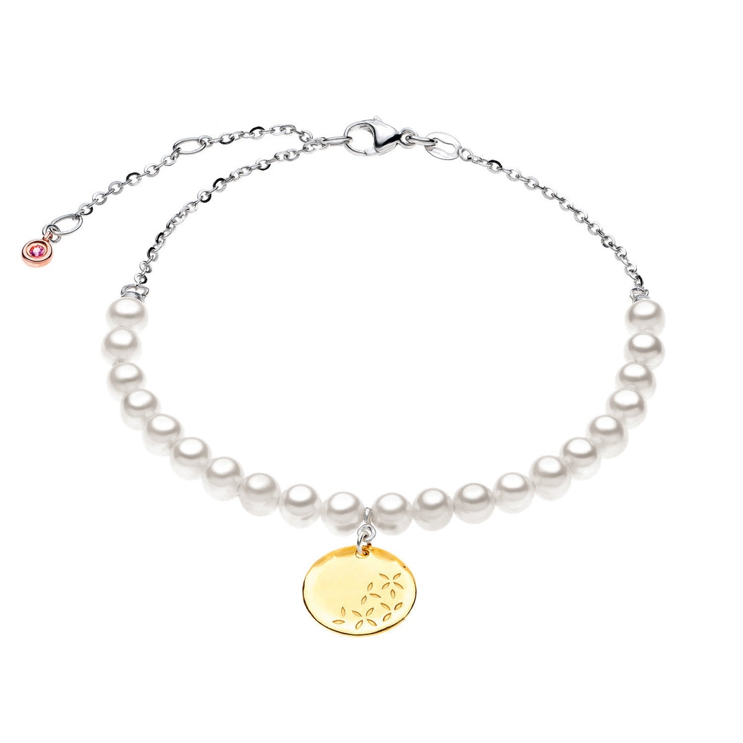 Comete-Perlenarmband aus Weiß- und Gelbgold mit rosa Saphir BRQ143