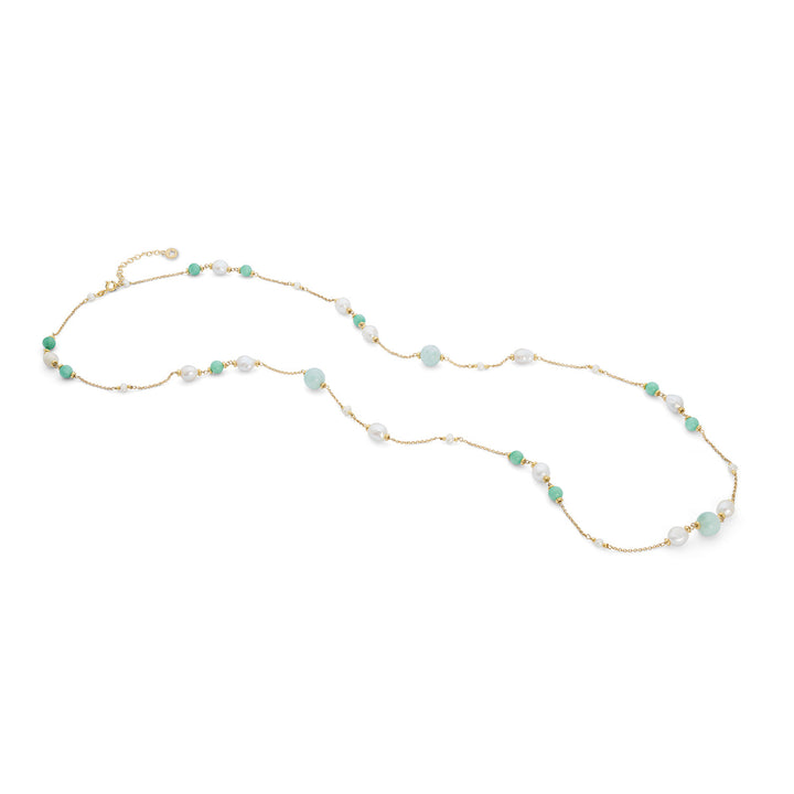 Comete-Halskette 925‰ Silber mit Acquadolce-Perlen, farbige Jade, Angelite GLA281