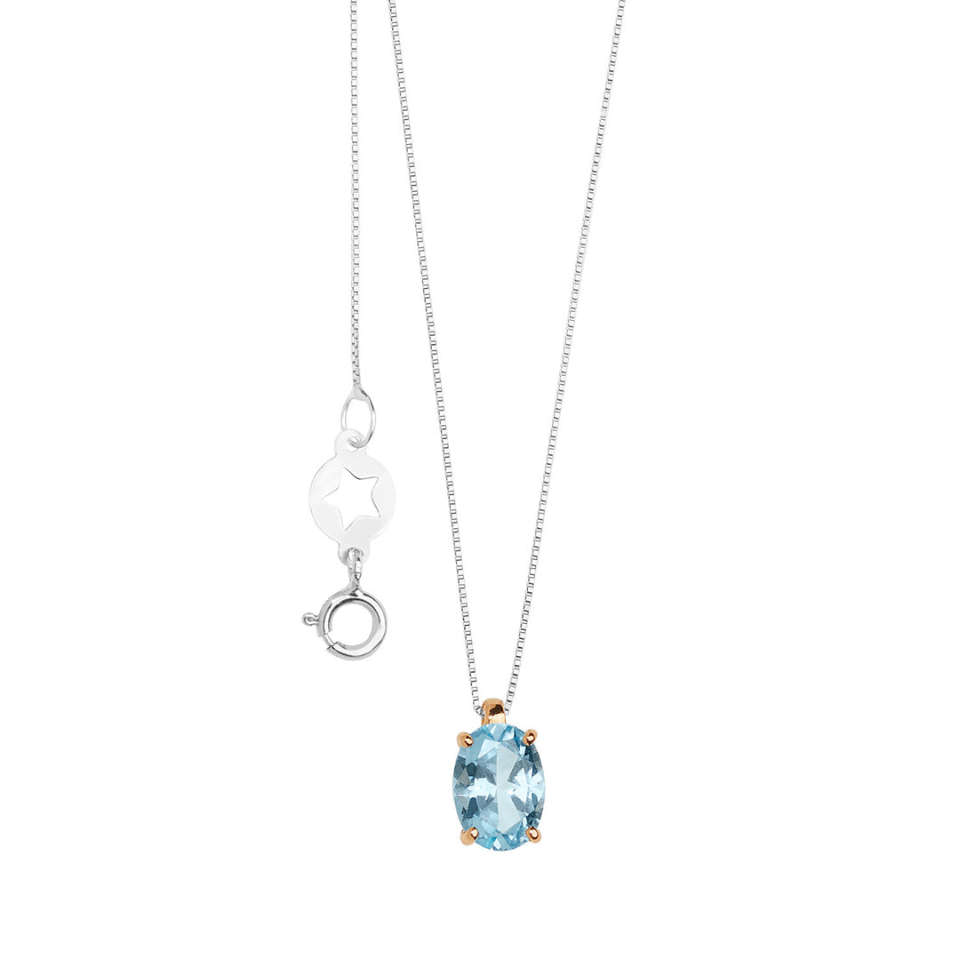 Comete Halskæde i rosa guld med Oval Blue Topaz GLB1644