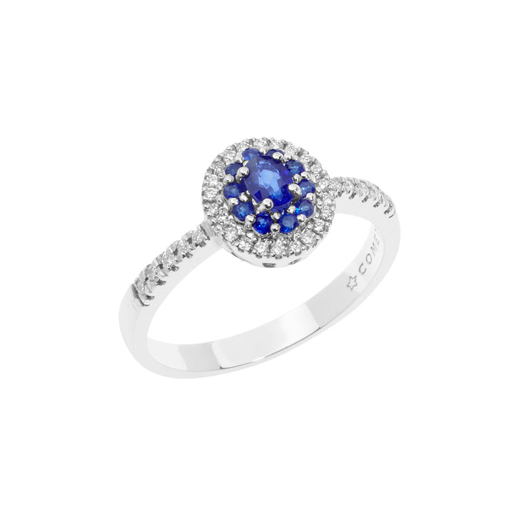 Comete-Goldring mit Diamanten und blauen Saphiren ANB2579