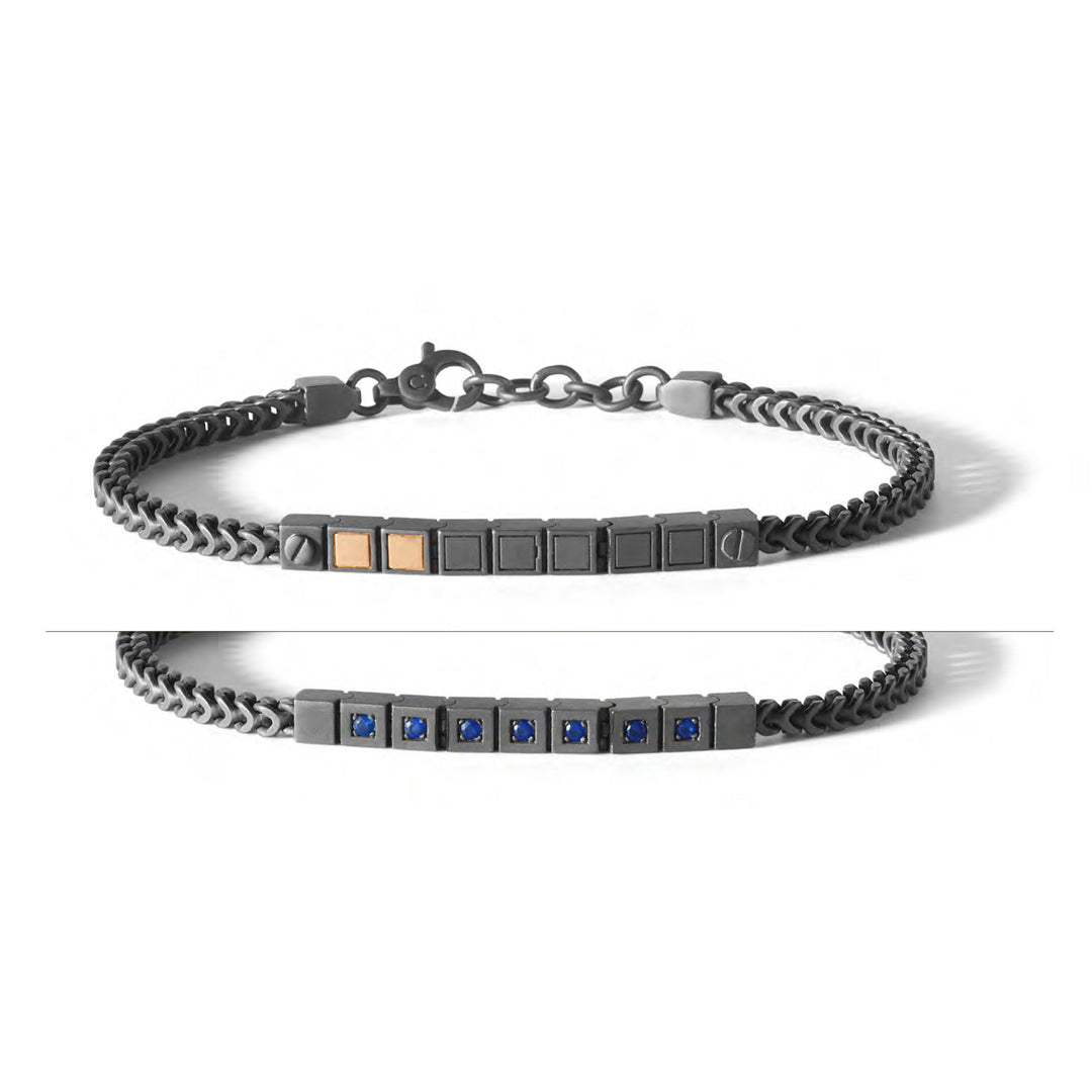 Comete tennisarmbånd i bruneret sølv og blå zirkoner UBR896