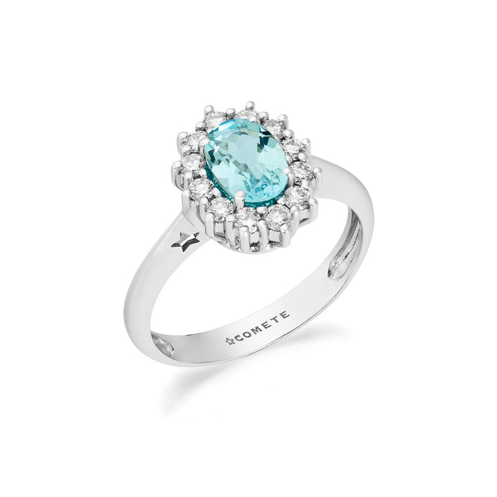 Comete guldring med diamanter och oval akvamarin ANQ362