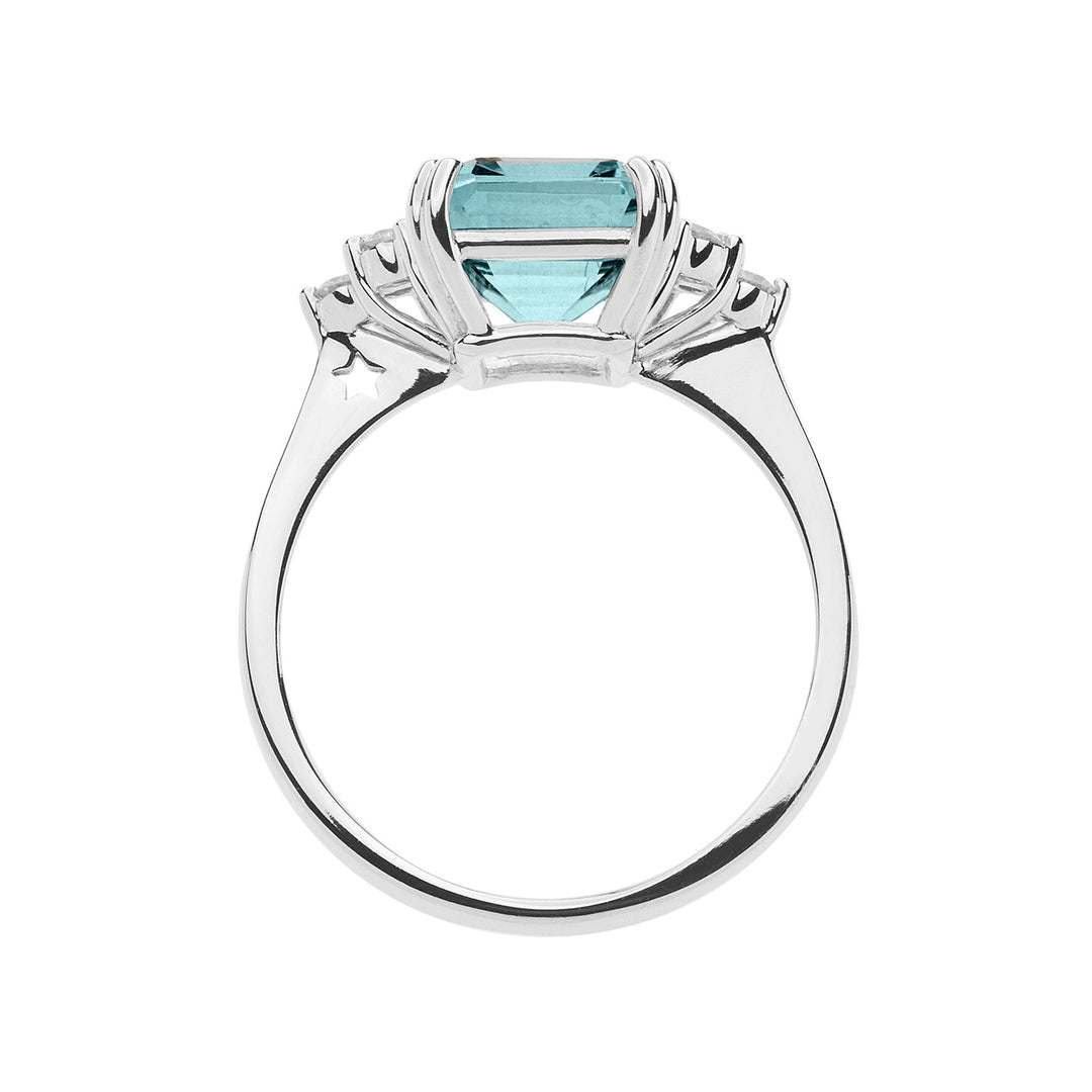 Comete guldring med diamanter og ottekantet akvamarin ANQ337