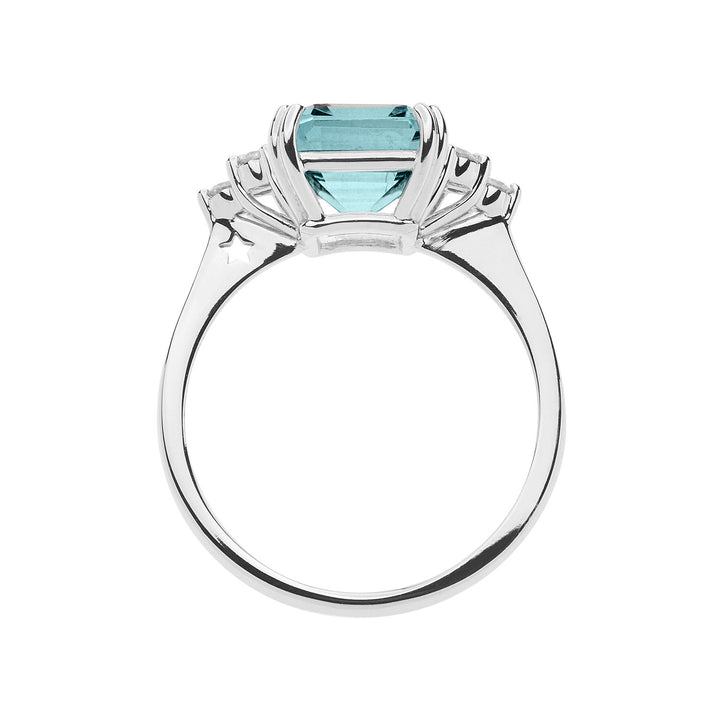 Comete guldring med diamanter og ottekantet akvamarin ANQ337
