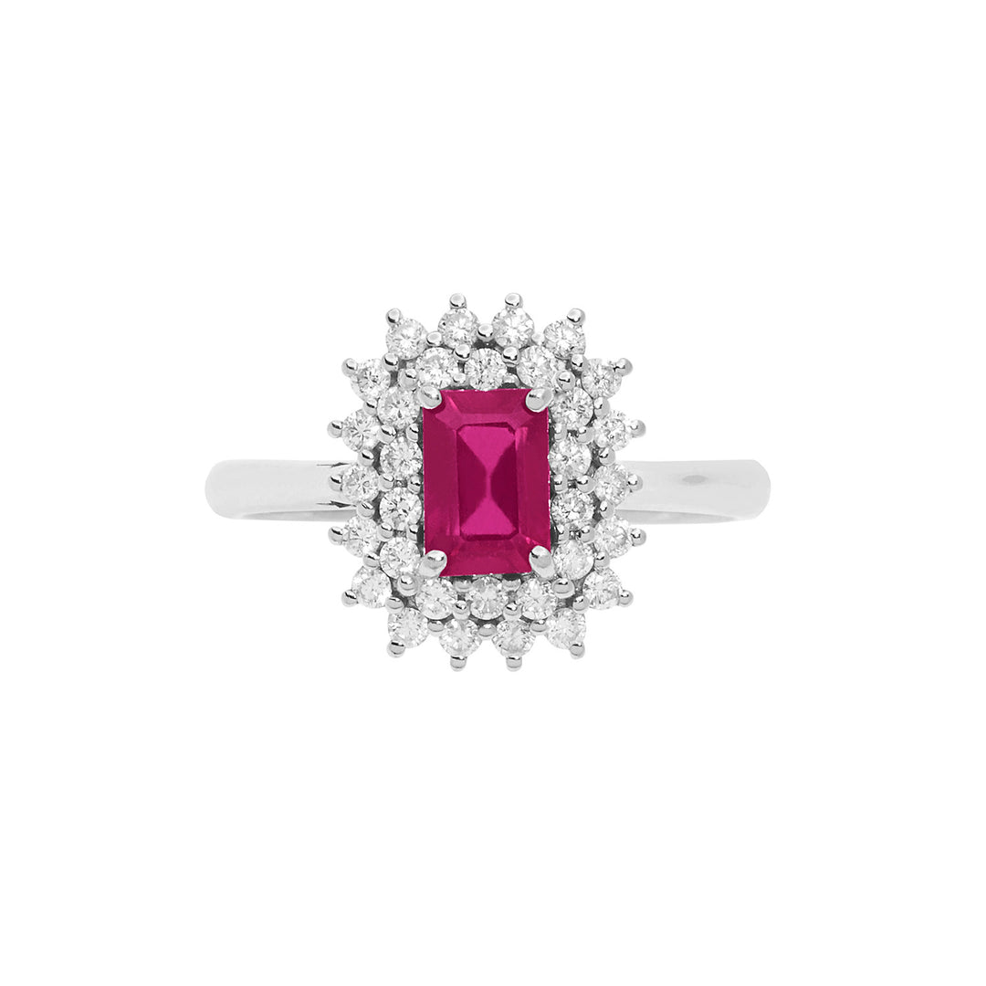Comete guldring med diamanter og ottekantet rubin ANB2624