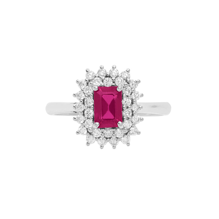 Comete guldring med diamanter og ottekantet rubin ANB2624