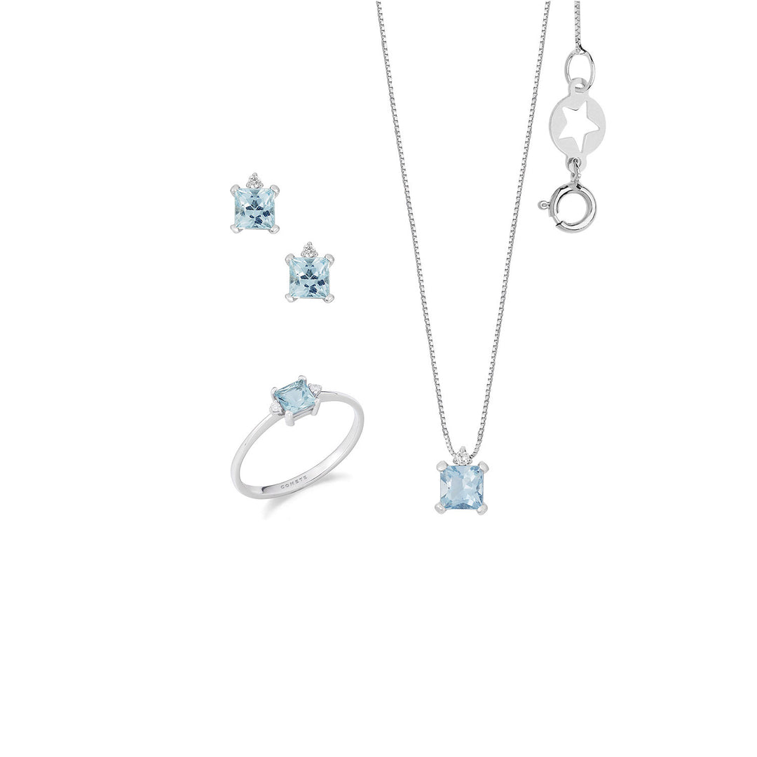 Comete Choker, Ring and Earrings in white gold Diamonds and Aquamarine carrè KIT316351276