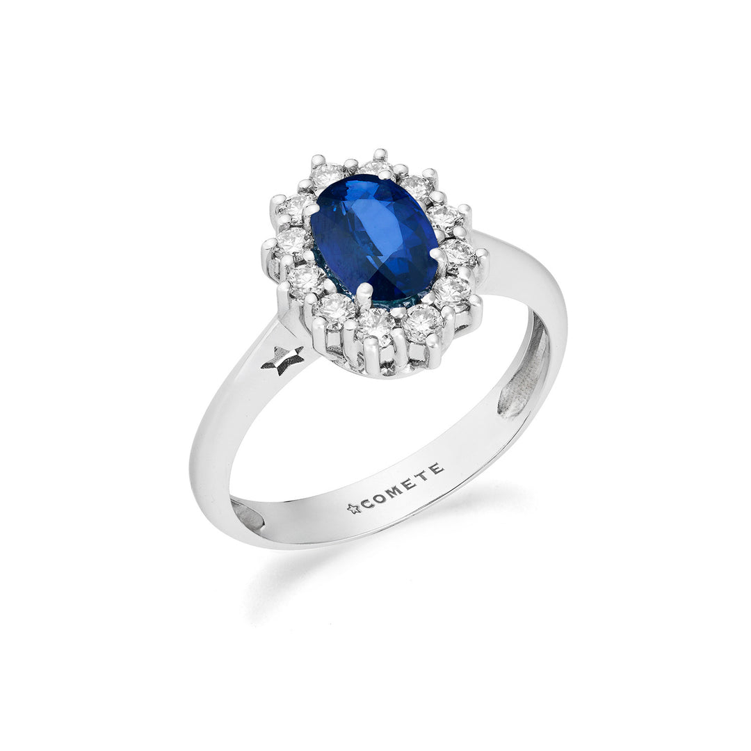 Comete Vitguldsring med diamanter och oval safir ANB2743