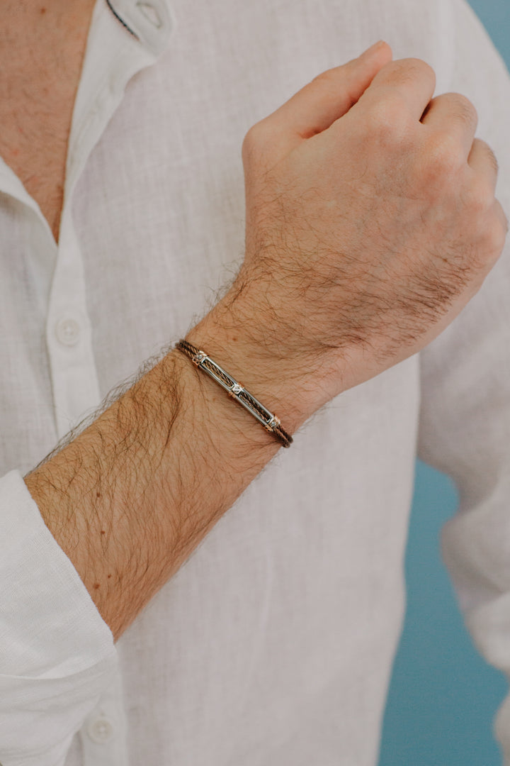 Comete stål og brun PVD kabel armbånd UBR959
