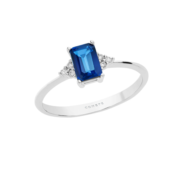 Comete-Goldring mit Diamanten und achteckigem blauen Saphir ANB2356
