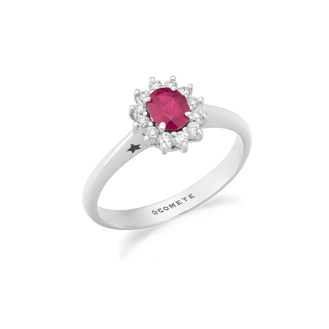 Comete Vitguldsring med diamanter och oval rubin ANB2747